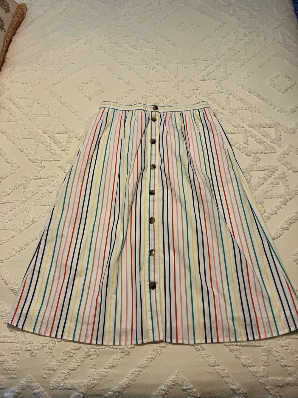 J. Crew Factory White A-Line Skirt with Multicolor Vertical Stripes